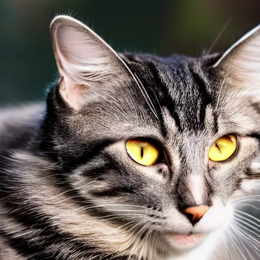 Prompt: A cat with metallic fur, hyperrealistic, bokeh, XF IQ4, f/1.4, ISO 200, 1/160s, 8K, RAW, unedited, symmetrical balance, in-frame, sharpened