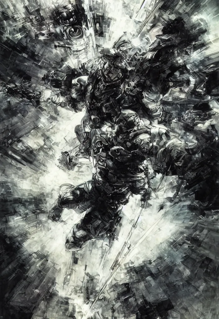 Image similar to gladiator, clouds, lasers, painting by greg ruthowski, yoshikata amano, yoji shinkawa, alphonse murac, collaborative artwork, beautifully drawn, heavily detailed