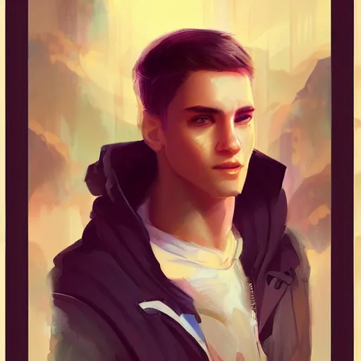Prompt: A beautiful portrait of young man, digital art by Ross Tran