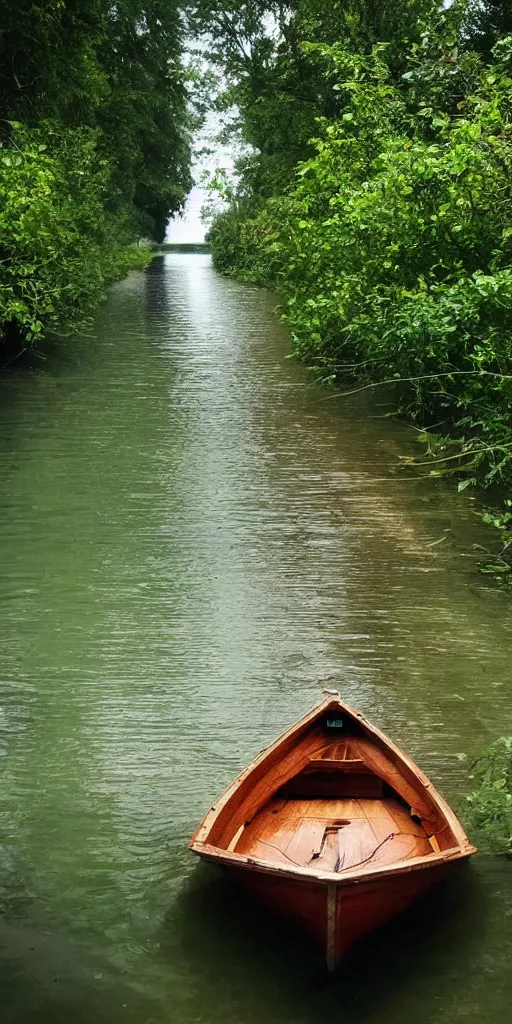 Image similar to a boat in a beautiful leak with nature around it