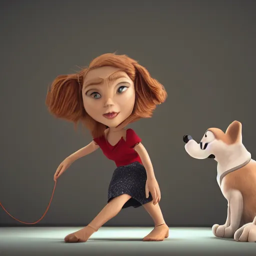 Prompt: still of woman working on her website, disney, comic book style, the dog is doing a ballet dance, highly detailed, 16k resolution, octane renderer, coherent