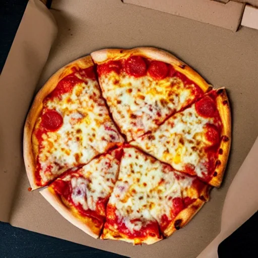 Prompt: a slice of pizza in a sealed plastic bag