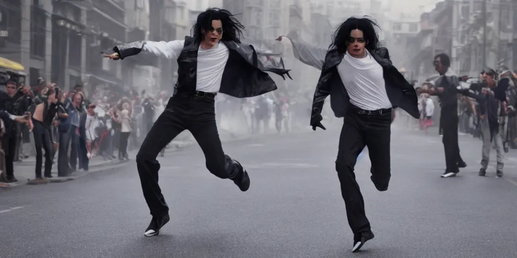 Prompt: leaked photo of Michael Jackson running down street, ultra realistic, 4K, movie still, UHD, sharp, detailed, cinematic, render, modern