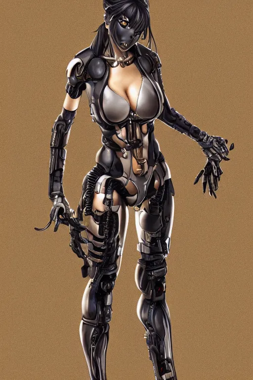 Image similar to full body portrait of a beautiful and gorgeous female cyborg ninja by Masamune Shirow, centered, manga, single face, trending on artstation, WLOP, detailed, intricate, elegant, golden ratio, rule of thirds, good composition, sfw version