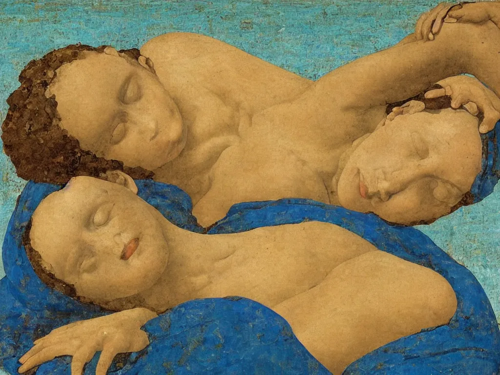 Image similar to greek sculpture head of a lamenting woman lying in the sand. lapis - lazuli, turquoise, malachite, cinnabar, earth brown. painting by piero della francesca, balthus, agnes pelton