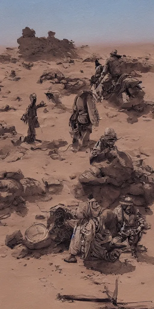 Image similar to oil painting scene from desert by kim jung gi