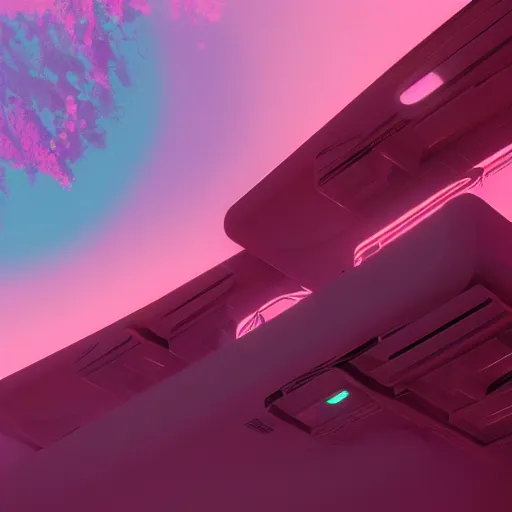 Image similar to panorama,utopia,science fiction,bio-inspired,organic,sunny,fashion of future,retro wave, pink hues,octane render