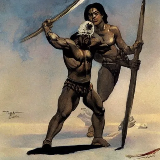 Image similar to inuit with spear frank frazetta