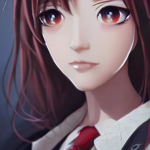 Image similar to kurisu makise, elegant, ultra highly detailed, digital painting, smooth, sharp focus, artstation, top-down shot, art by Ina Wong