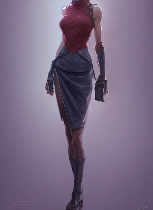 Prompt: young attractive business statue in pencil miniskirt and sleeveless turtleneck, sci - fi, highly detailed, digital painting, artstation, concept art, smooth, sharp focus, illustration, art by artgerm and greg rutkowski and alphonse mucha