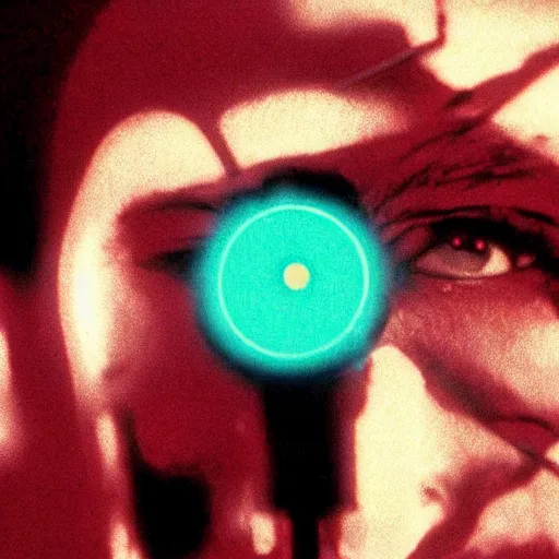 Image similar to movie still of cyborg with glowing third eye, cinematic composition, cinematic light, criterion collection, by david lynch