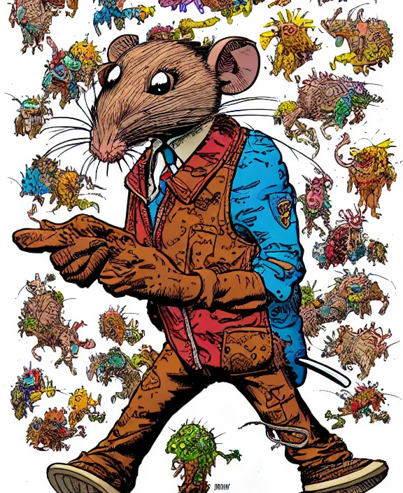 Image similar to a rat in the style of geof darrow, colorful