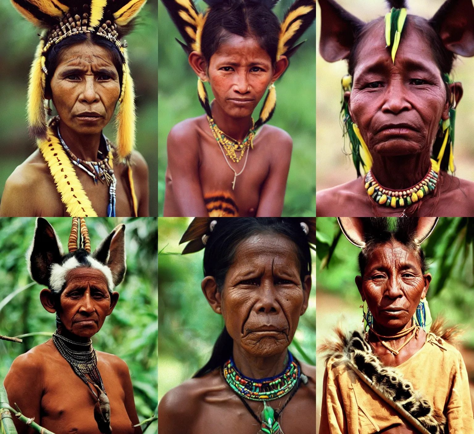 Prompt: portrait photo of the long ear tribe queen from Colombia and Madagascar, full color magazine article by National Geographic (1998)
