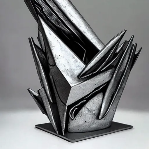 Image similar to liquid forms in metal abstract sculpture cyberpunk on concrete