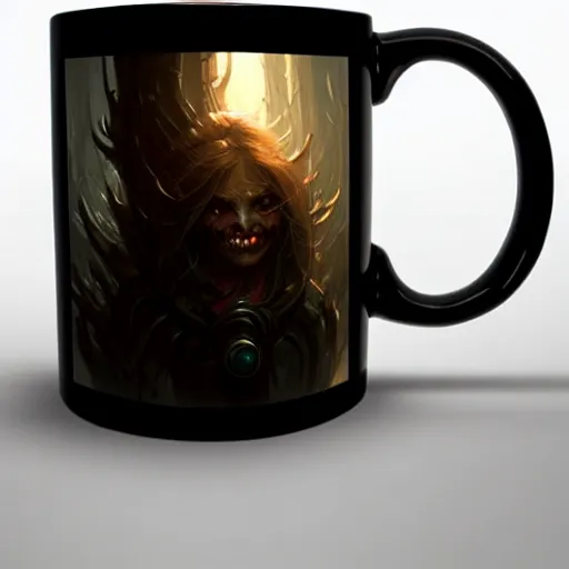 Image similar to monster face mug, digital art, many details, fantasy art, greg rutkowski style, high quality, 8 k