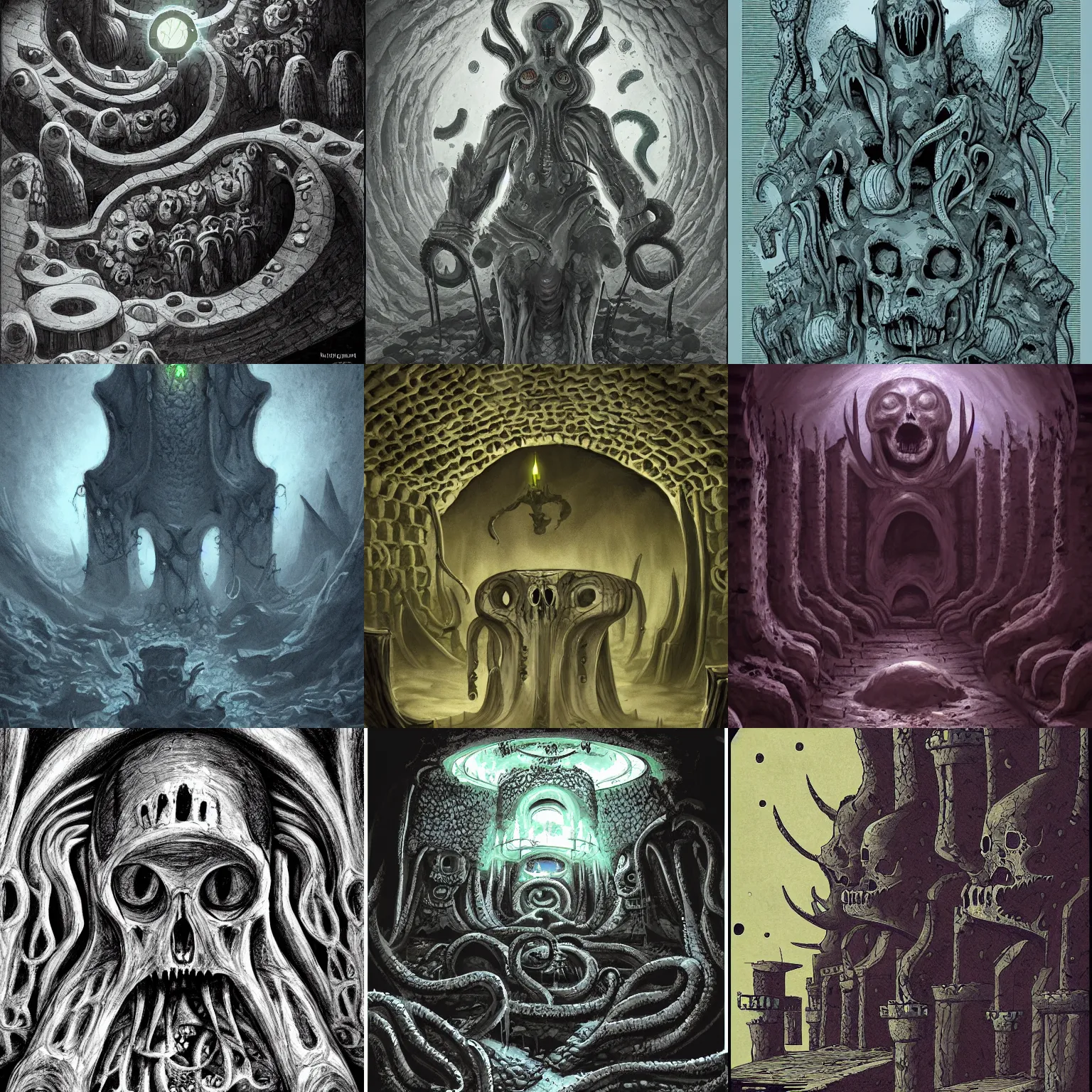 Prompt: The Catacombs of R'lyeh by Nicolò Pisanu and Zhang Zeduan