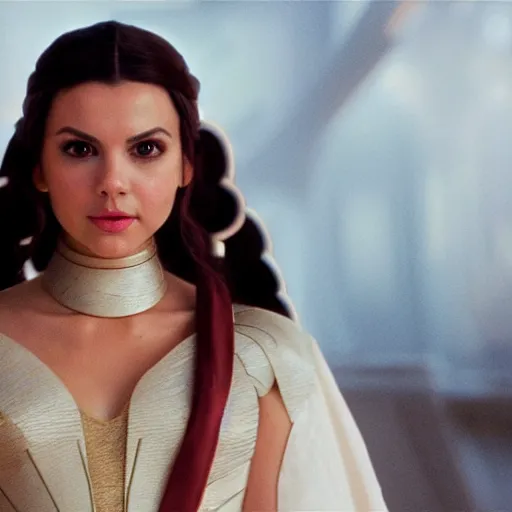 Image similar to victoria justice as princess padme in star wars episode 3, 8k resolution, full HD, cinematic lighting, award winning, anatomically correct