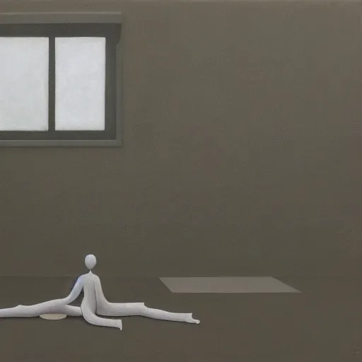 Prompt: meditating in liminal spaces, Gertrude Abercrombie, highly detailed, masterpiece, trending on ArtStation, ultra realistic