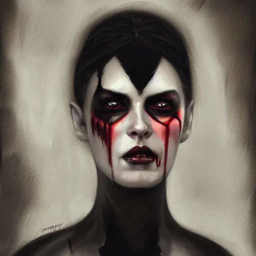 Prompt: portrait of the angry vampire queen by Tom Bagshaw and Guy Denning