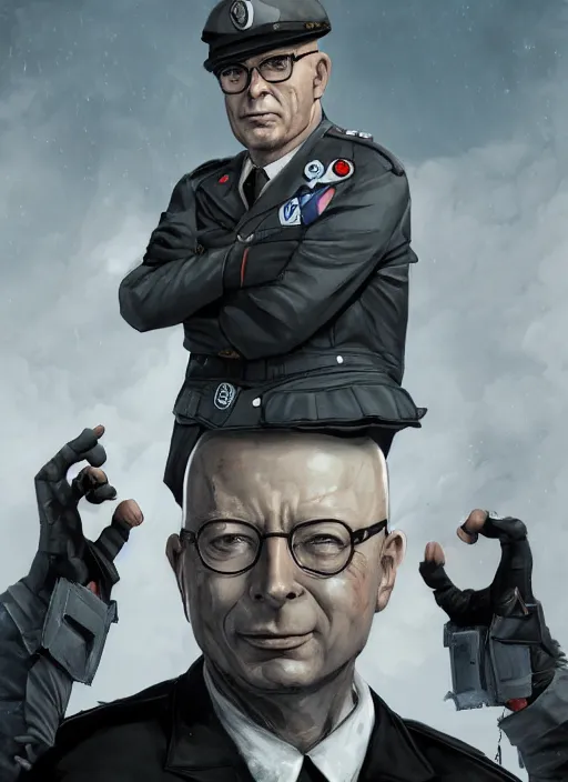 Prompt: an epic fantasy comic book style portrait painting of Klaus Schwab dressed as a Nazi, unreal 5, DAZ, hyper realistic, octane render, dynamic lighting