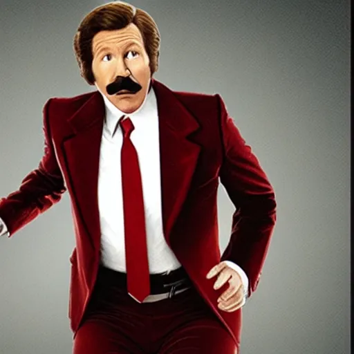 Prompt: a movie still of Alex Trebeck as Ron Burgundy in the movie Anchorman