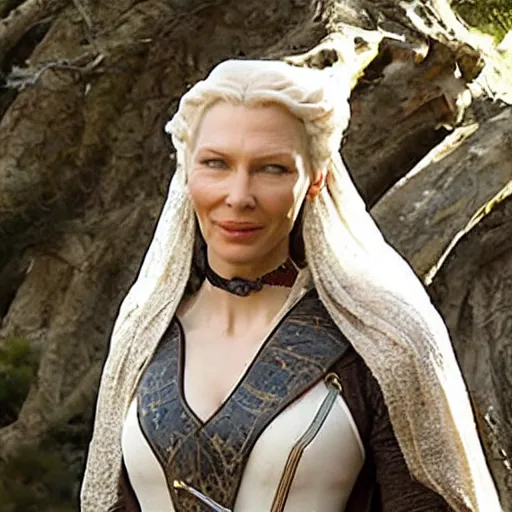 Prompt: still of cate blanchet as sexy archer, d&d,fantasy, realistic,