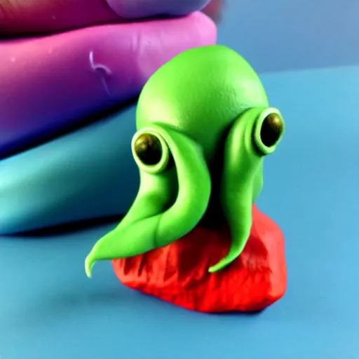 Image similar to polymer clay sculpture of a cute illithid, colorful, minimalist