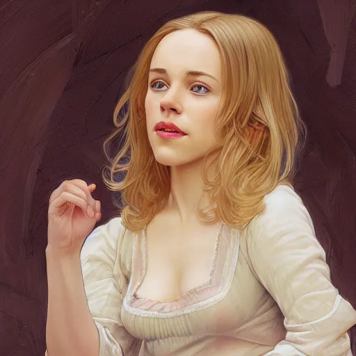 Prompt: Young blonde Rachel McAdams, highly detailed, digital painting, artstation, concept art, smooth, sharp focus, illustration, ArtStation, art by artgerm and greg rutkowski and alphonse mucha and J. C. Leyendecker and Edmund Blair Leighton and Katsuhiro Otomo and Geof Darrow and Phil hale and Ashley wood and Ilya repin and Charlie Bowater