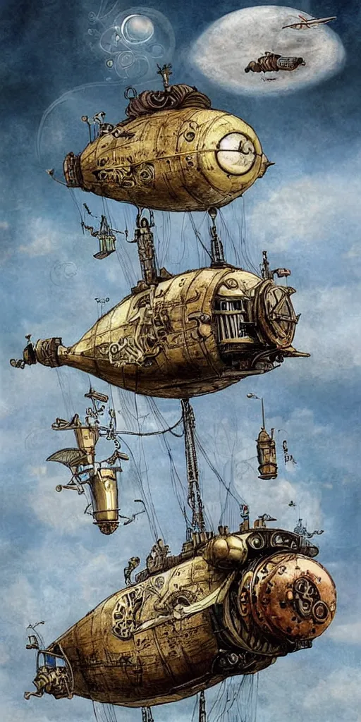 Image similar to a vintage steampunk airship by alexander jansson