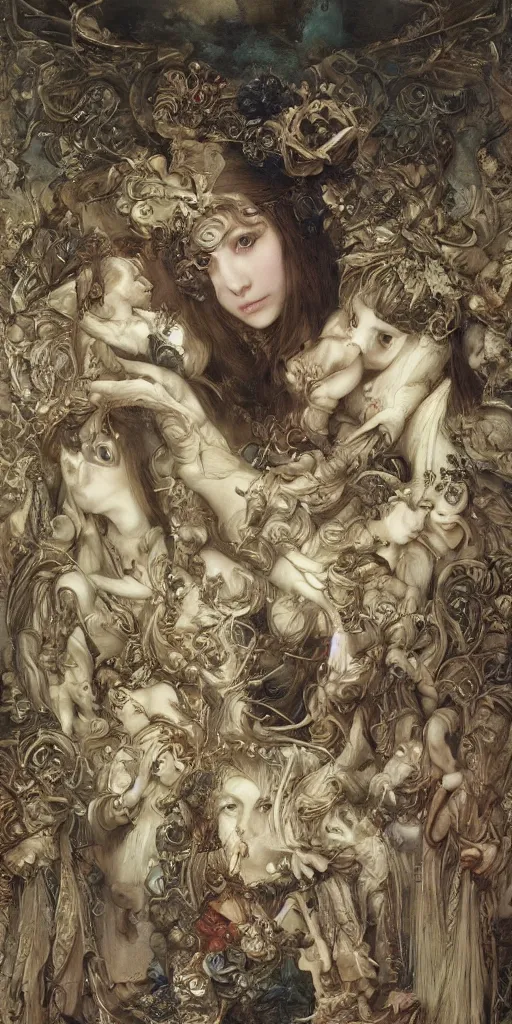 Image similar to masterpiece veracious pertinence salve Reginae, masterpiece by Edgar Maxence and Ross Tran and Michael Whelan and Caravaggio artistic, intricate drawing, realistic fantasy, extremely detailed and beautiful aesthetic celtic face, establishing shot, 8k resolution, dramatic lighting,