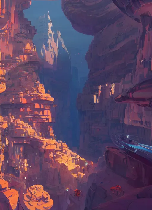 Image similar to canyon with giant entrance, nuclear powered, detailed, futuristic, cory loftis, james gilleard, atey ghailan, makoto shinkai, goro fujita, studio ghibli, rim light, exquisite lighting, clear focus, very coherent, plain background