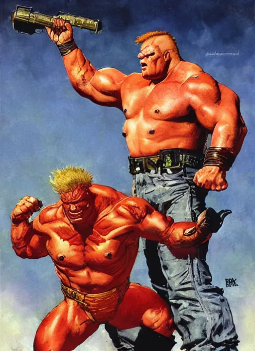 Image similar to full body and head portrait of brock lesnar as marvel mutant juggernaut, dynamic action, painted by norman rockwell and phil hale and greg staples and tom lovell and frank schoonover and jack kirby