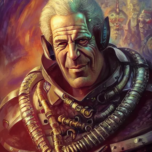 Image similar to Jeffrey Epstein as the emperor of humanity from warhammer 40k, detailed face made by stanly artgerm lau, wlop, rossdraws, james jean, andrei riabovitchev ,marc simonetti