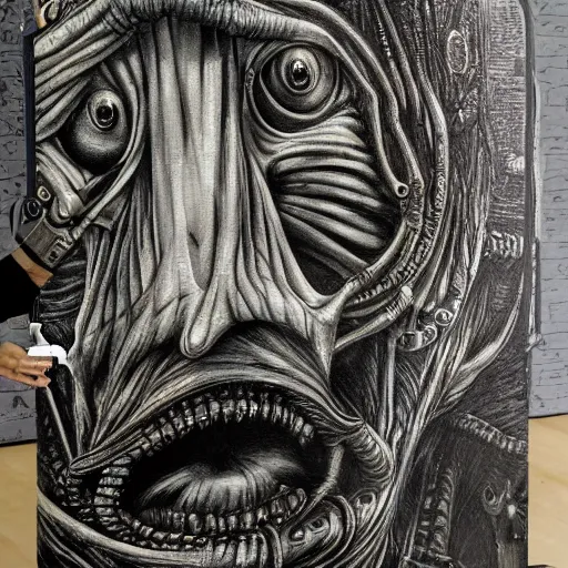 Image similar to the groke hooked up to a machine, hr giger artwork, very detailed!, high quality, 4 k