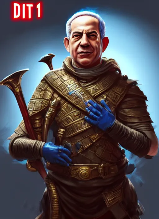 Prompt: A striking epic hyper real comic book style portait painting of Benjamin Netanyahu as a bard, D&D Concept Art, unreal 5, DAZ, Apex legends concept art, hyperrealistic, octane render, cosplay, RPG portrait, dynamic lighting
