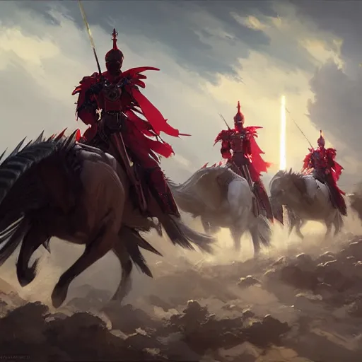 Image similar to winged hussars 4 k, concept art, by wlop, ilya kuvshinov, artgerm, krenz cushart, greg rutkowski, pixiv. cinematic dramatic atmosphere, sharp focus, volumetric lighting, cinematic lighting, studio quality