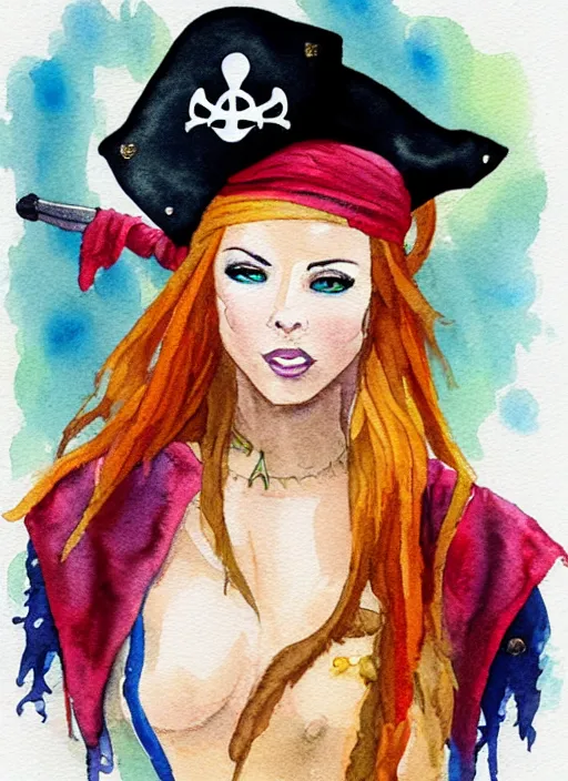 Image similar to watercolor of a woman wearing a pirate costume, featured on deviantart