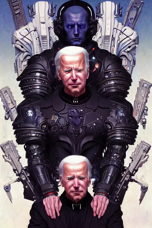 Image similar to portrait of joe biden goth cyborg with white hair in warhammer armor, art by kuvshinov ilya and wayne barlowe and gustav klimt and artgerm and wlop and william - adolphe bouguereau