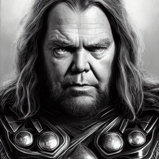 Prompt: glorious full head portrait of Neil Young as Thor, fantasy, intricate, elegant, digital painting, trending on artstation, concept art, sharp focus, illustration by Gaston Bussiere and artgerm, 4k.