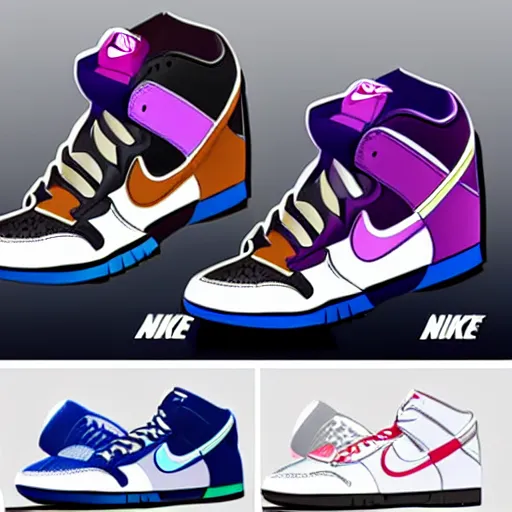 Prompt: nike dunks in the theme of frieza, accurate colors, concept art, sleek ferrari details