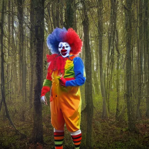 Prompt: photograph of clown hiding in a hunted liminal space