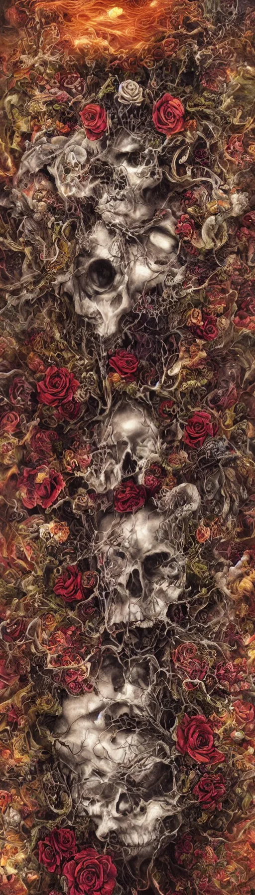 Image similar to the ghost in the machie, dense web of neurons firing, psychedelic lights and fog, skull and roses and gnr imagery, zdzislaw, ayami kojima, yamamoto, barclay shaw, karol bak, hyperrealist, 8 k