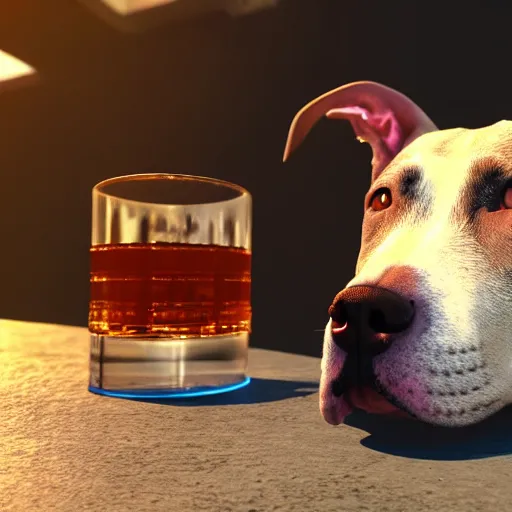 Prompt: pitbull dog drinks whiskey, real life, realistic, detailed, 4 k,