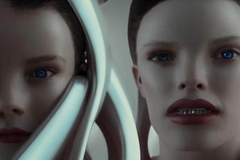 Image similar to VFX movie of a futuristic space woman model gorgeous portrait in inhuman future spaceship, beautiful natural skin natural lighting by Emmanuel Lubezki