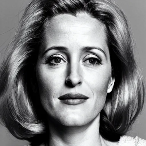 Image similar to photo of a gorgeous 40-year-old Gillian Anderson with a 1970s hairstyle by Mario Testino, detailed, head shot, award winning, Sony a7R -