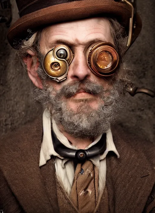 Image similar to closeup portrait of steampunk weazle wearing a monocle, depth of field, zeiss lens, detailed, symmetrical, centered, fashion photoshoot, by Annie Leibovitz and Steve McCurry, David Lazar, Jimmy Nelsson, Breathtaking, 8k resolution, extremely detailed, beautiful, establishing shot, artistic, hyperrealistic, beautiful face, octane render