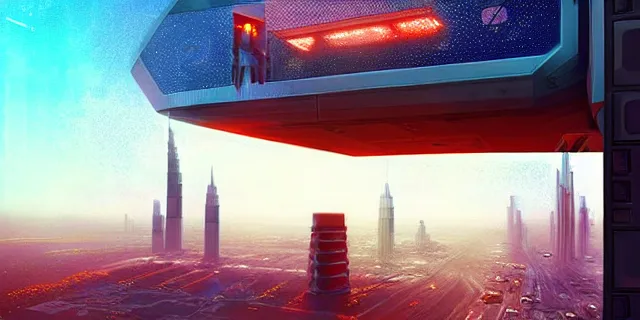 Image similar to giant glowing futuristic cubes in the sky, a cyberpunk dubai city seen in the distance, atmospheric lighting, intricate, volumetric lighting, beautiful, sharp focus, ultra detailed, in the art style of marc simonetti, bowater charlie and brom gerald, astrophotography