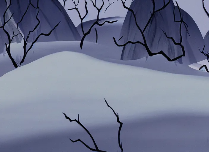 Prompt: minimalist charred moody rhythmic dramatic wooded snowdrift landscape from mulan ( 1 9 9 8 )