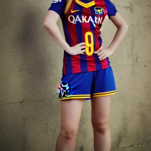 Prompt: erza scarleth with fc barcelona shirt