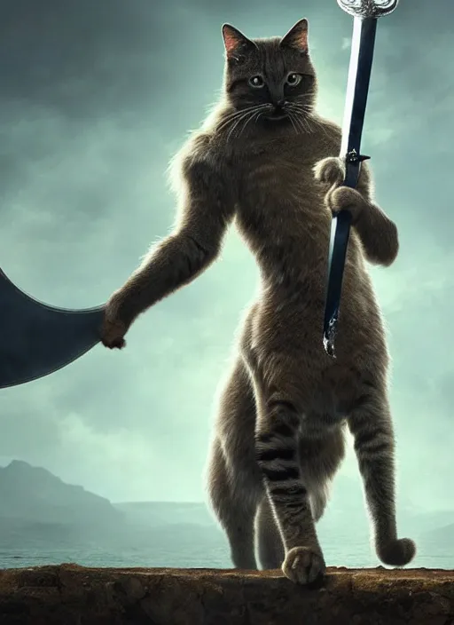 Image similar to a bipedal cat with a sword in elden ring, gameplay, 8k, hd